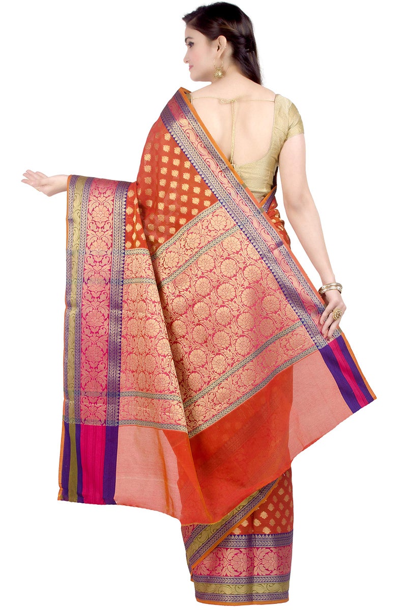 Chandrakala Women's Orange Cotton Silk Blend Banarasi Saree,Free Size(1080ORA) - Image 2